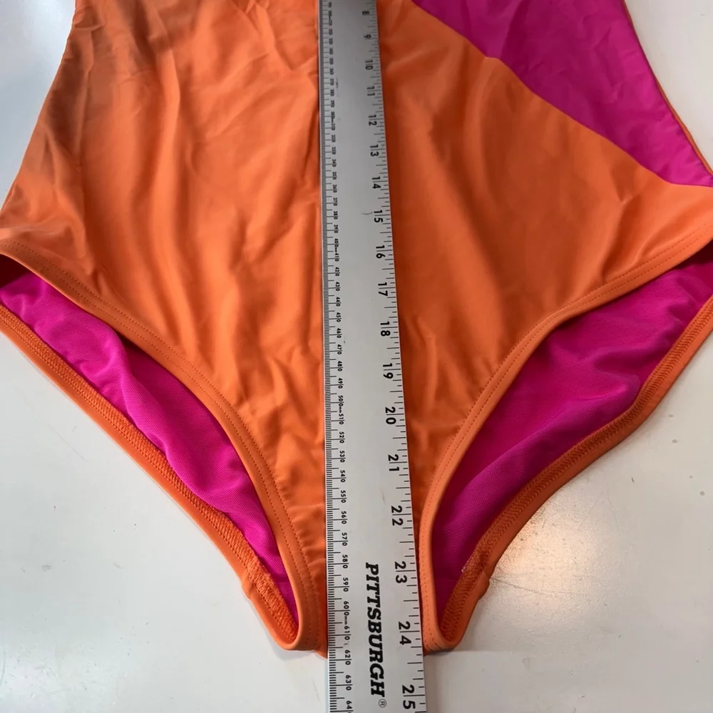 Lands' End One Piece Womens L Orange UPF 50 One Shoulder Tummy Control Swimsuit